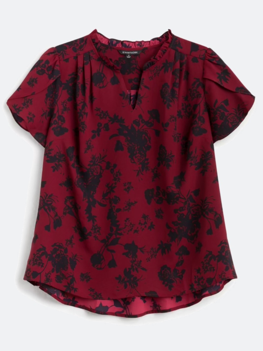 41 Hawthorn Tiffiny Tulip Sleeve Floral Blouse Burgundy & Black (2X)